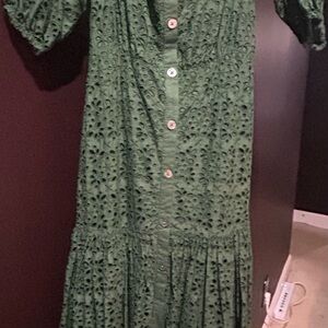 Veronica Beard Forest Green Eyelet Midi Dress